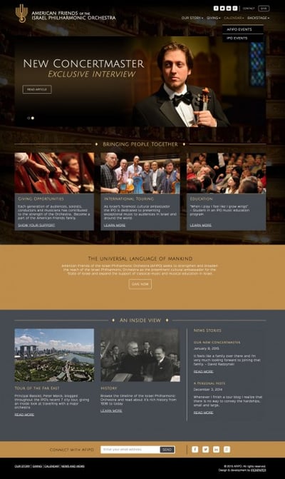 The American Friends of the Israel Philharmonic Orchestra school website that Ironpaper helped develop