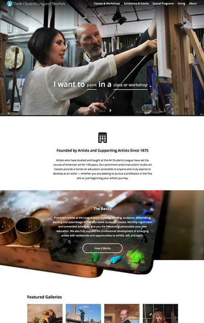 The Art Students League of New York school website that Ironpaper helped design