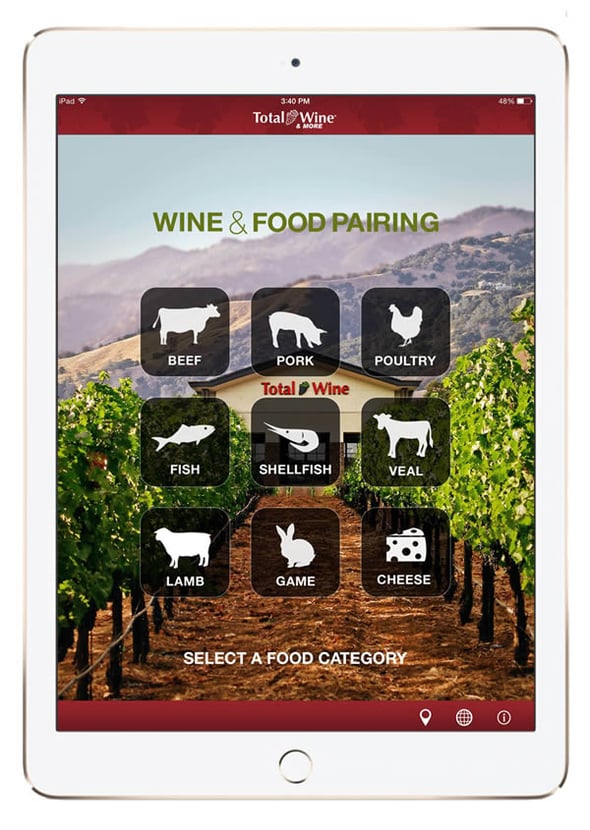 An iPad showing the Total Wine app that Ironpaper developed