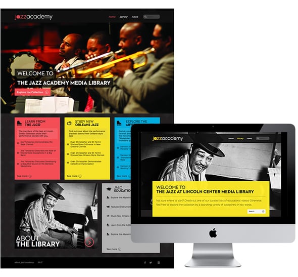 A collage of the Jazz Academy nonprofit websites Ironpaper designed