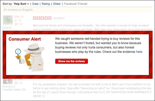 Yelp consumer alerts