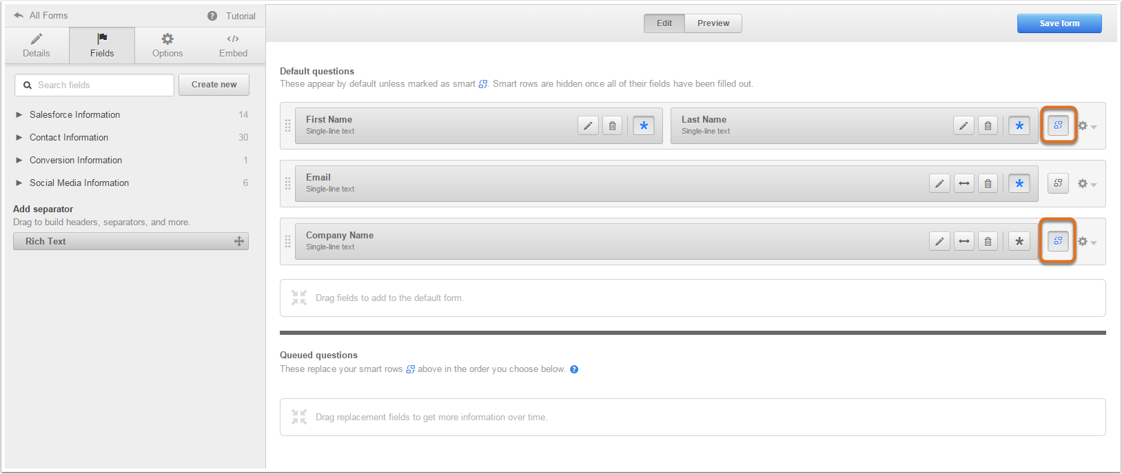 Progressive profiling and lead capture forms and form fields