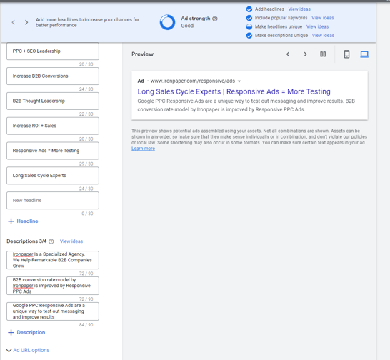 Google Responsive Ads Descriptions Screenshot