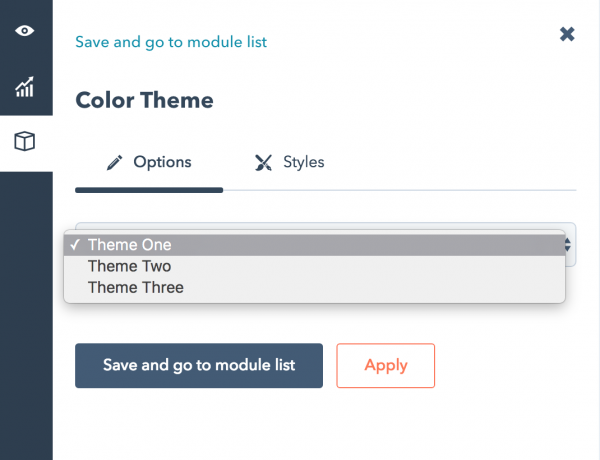 Theme selector for HubSpot landing page 