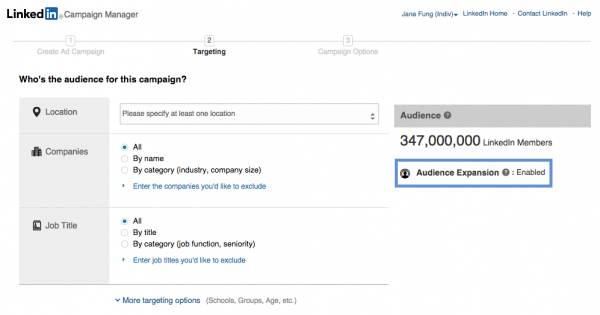 LinkedIn’s Audience Expansion checkbox